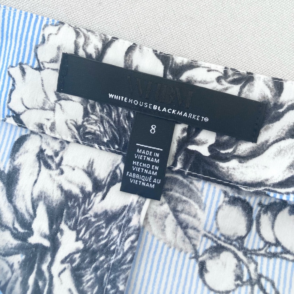 White House Black Market Floral Poplin Wrap Blouse Puff Sleeves Size 8 - Picture 8 of 10